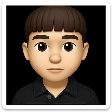 Change the boy's outfit to a black denim jacket. Keep the boy's face, slim body shape, and all other features the same as the original image. Maintain the original style and proportions of the boy without making him look fat. sticker