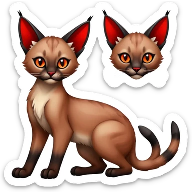 Gothic exotic Red and black and edgy and cute shiny Fantasy-Siamese-Bobcat-Caracal-Lykoi-feline-Fakémon-feline-hybrid (full body) sticker
