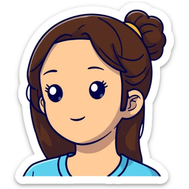 girl with long brown hair and sweat on her forehead sticker