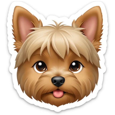 The Yorkshire Terrier, size of the dog really small, like puppy. The dog have a small brown spot on his nose. The dog can be angry or give a kiss   sticker