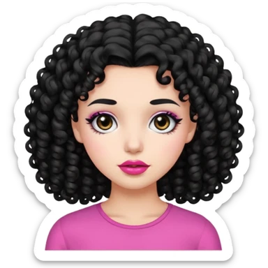 دختری با موهای مشکی فرفری و چشم های مشکی و لب های صورتی sticker
