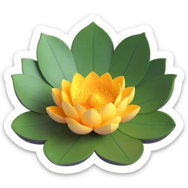 Detailed lotus flower with realistic lotus leaf - circular with characteristic notch, bowl-shaped with upturned edges and radial veining pattern sticker