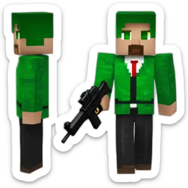 Man minecraft Green suit with gun and red background sticker