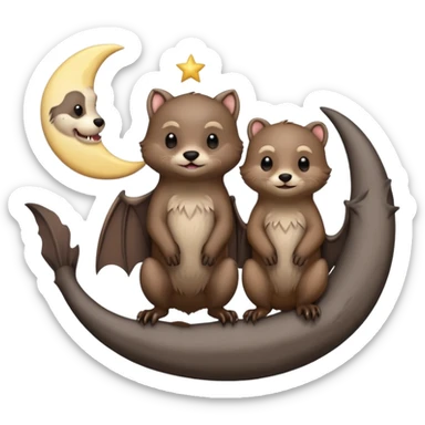 Bat and otter with moon sticker