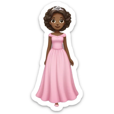 Brunette princess, full body, pink flowy dress and flower in hair sticker