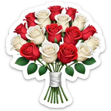 White rose and red rose bouquet with black paper  sticker