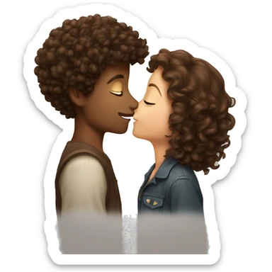 girl brunette kissing brown curly haired boy sticker
