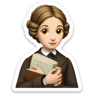 Charlotte Bronte holds a book in her hand sticker