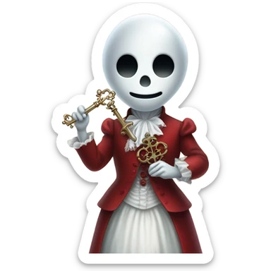 gost in Victorian dress elegant red full body, holding big key sticker
