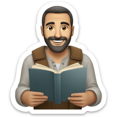 Armenian men reading book and looking at camera and smiling  sticker
