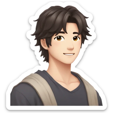 Gorgeous romantic Asian anime gentle man with blushing face aesthetic trending style outside sticker