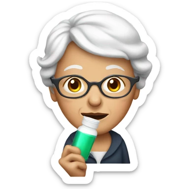 Old lady with a pill bottle sticker