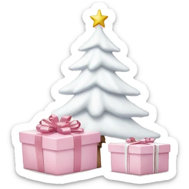 Light pink Christmas gifts under a white Christmas tree  sticker
