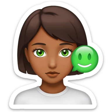 brown short haired girl with green eyes sticker