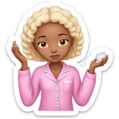 angelic light skin black girl doing skin care in pink pajamas sticker