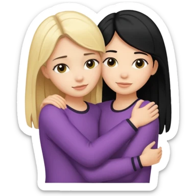 Hug from back blond girl black hair girl sticker