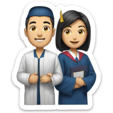 Photographs of Asian graduating candidates consisting of one woman and one man sticker