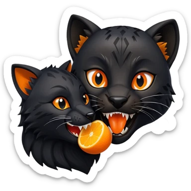 A black panther biting a orange fox sticker