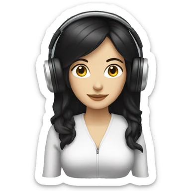 white woman with black hair and with headphones sticker