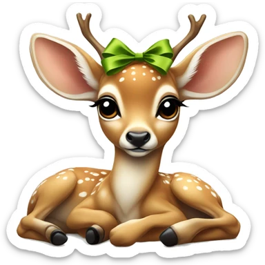 realistic baby deer laying down with bows sticker