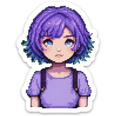 Girl with short purple hair, pixel art style sticker