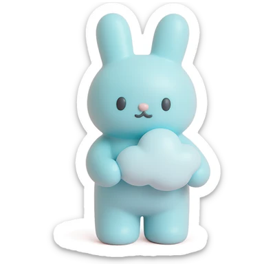 pastel blue bunny with a cloud, vinyl figure style sticker