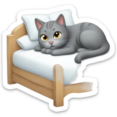 gray cat in bed sticker