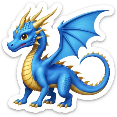 Hydra emoji – full body, blue dragon-like creature, 3 heads, wings, 4 legs, tail, slight side angle, cute emoji style, no background
 sticker