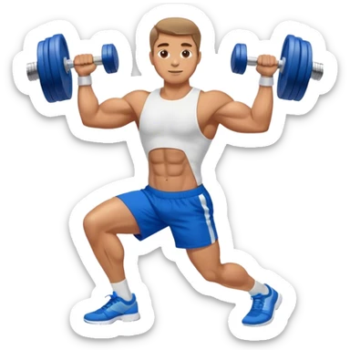man with blue shorts doing side-lateral raise (T pose) with light dumbbells sticker