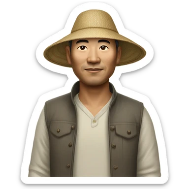 photorealistic Chinese peasant in sedge hat sticker