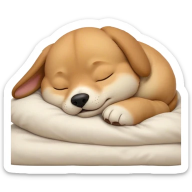 Meme-Worthy Cute Sleeping Domestic Dog Portrait Emoji, Head resting peacefully with a contented smile, showcasing a delightfully cuddly build and a luxuriously soft coat, eyes gently closed in serene, restful slumber, Simplified yet hilariously adorable features, highly detailed, glowing with a soft, drowsy light, high shine, relaxed and utterly lovable, stylized with an air of playful laziness, soft glowing outline, capturing the essence of a sleeping dog that feels destined to become the next viral sensation of adorable rest! sticker