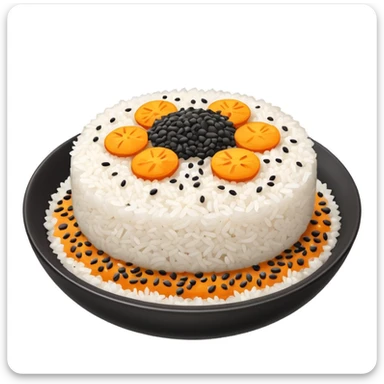 A dish of rice topped with black sesame seeds sticker