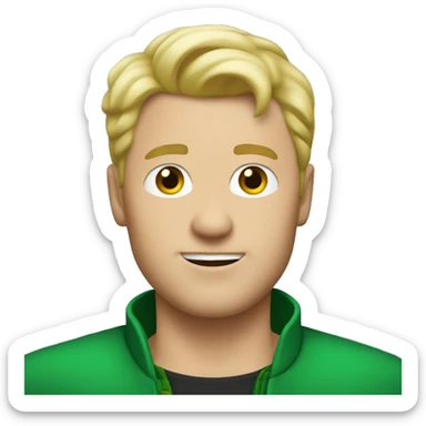 white man wearing green bolero with short blond hair sticker