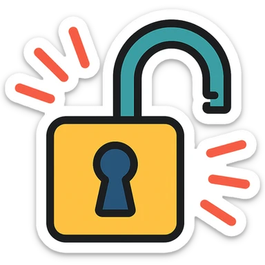 open padlock icon with a ray of light, colorful and vibrant style sticker