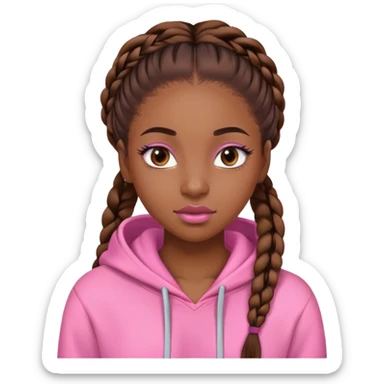 Black girl with pink hoodie  long brown braids eyelashes and lipgloss sticker