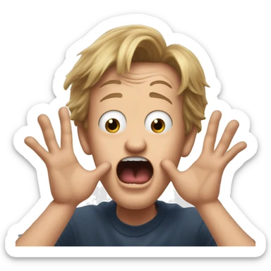 Kevin from Home Alone, putting both hands on his face and screaming of fear. bring the hands down lik he is putting on his cheeks. sticker