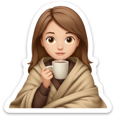 Beige Brown hair Girl drinking coffee, reading book with a cozy blanket sticker