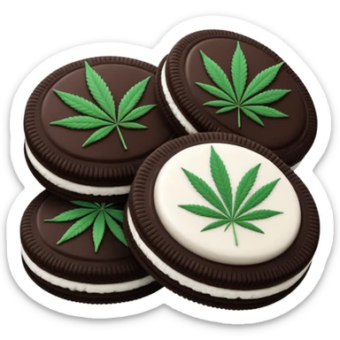 black and white oreo cookies with cannabis leaf sticker