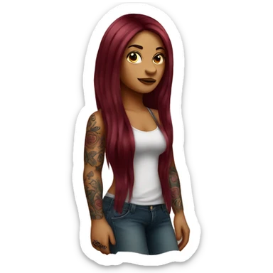 Tattooed girl with long Burgundy hair sticker