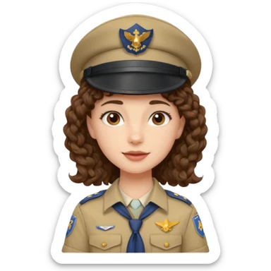 scout girl with curly hair and uniform and hat sticker