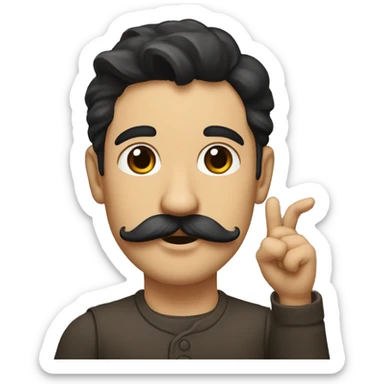 A german painter with black hair, brown eyes, and a mustache that only goes from one end of his mouth to the other raising his hand completely vertically sticker