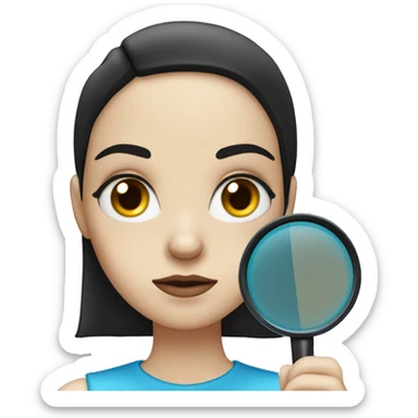 white Girl with black hair and blue eyes with magnifying glass with suspicious look sticker