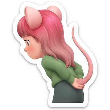The girl with a bright head and rat ears, with a rat tail is backwards in half-turn sticker