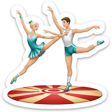Icon for Sports Dance: a white men and women in competitive attire performing a synchronized dance with acrobatic moves, dance shoes, a rhythmic floor, and a competition backdrop. The icon should capture athleticism, technique, and acrobatic precision. Transparent background. sticker