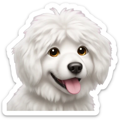 Fluffy white dog with pink nose sticker