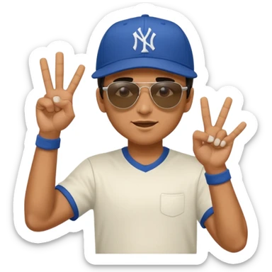 Cool hip guy with NY baseball cap and sunglasses flipping someone off sticker