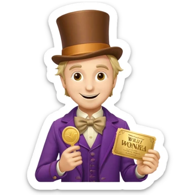 Wonka con un golden ticket sticker