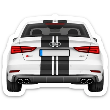 Add bold racing stripes to the white Audi S3 8V. Keep the background transparent. Maintain the car's original style and details. sticker
