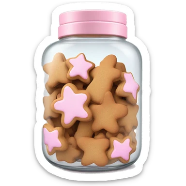 Realistic glass cookie jar with light pink lid full of gingerbread cookies isolated.  sticker
