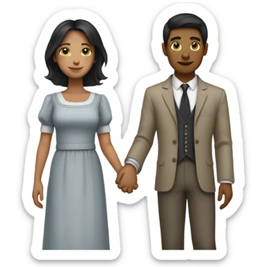 black hair female servant holding hands with rich young boss sticker